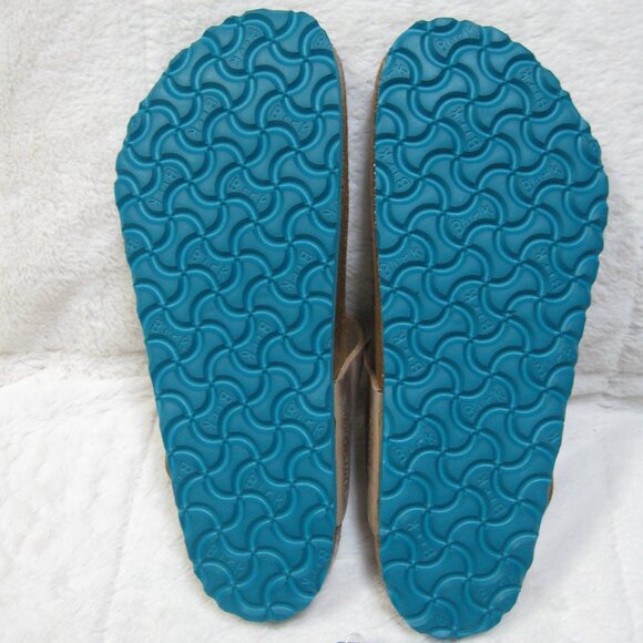 Birkenstock GIZEH Waxy Leather Tobacco Brown w/ Aqua Sole. 40 R US W 9 M 7 - Picture 2 of 13